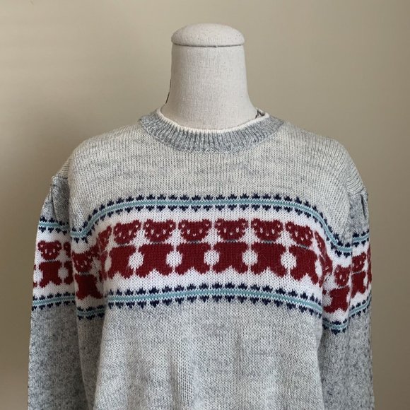 Vintage 80s Teddy Bear and Flower Acrylic Sweater KAWAII CUTE Cottage - Picture 2 of 11